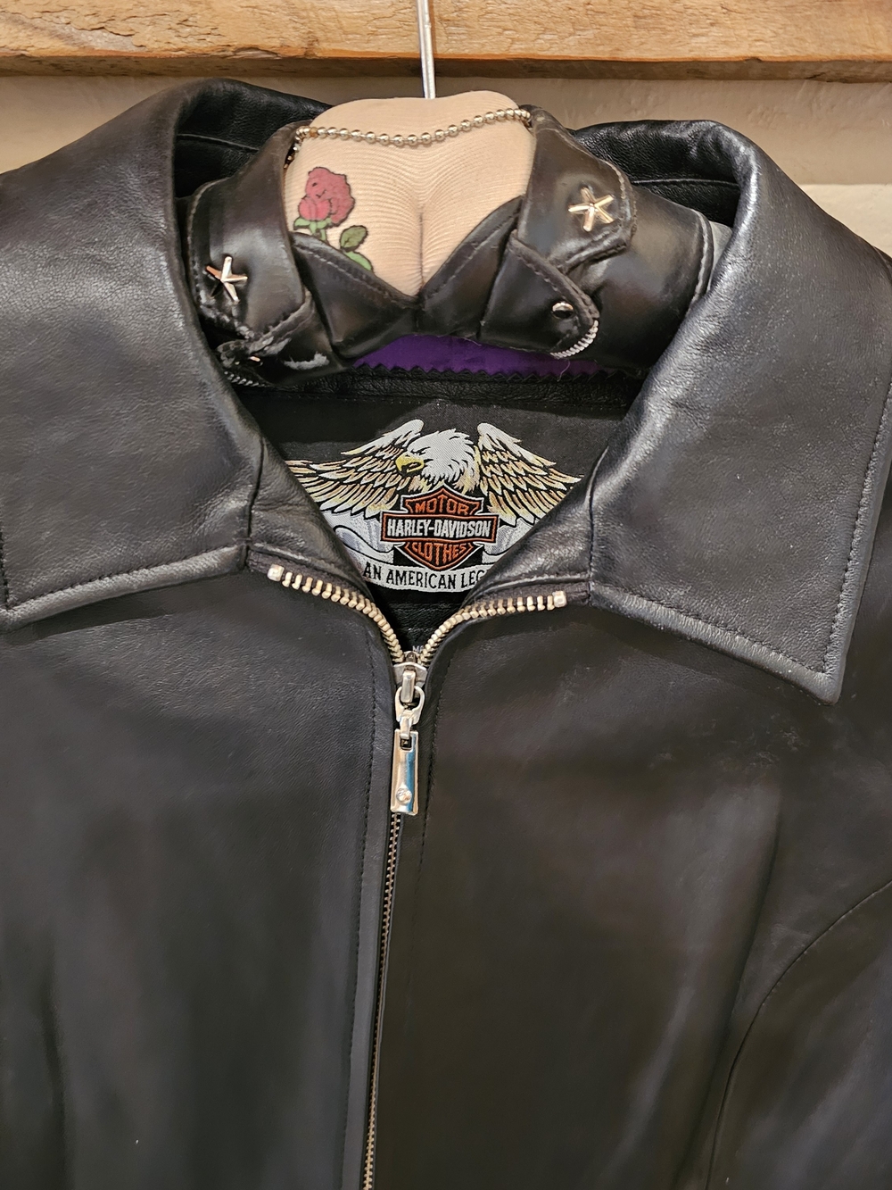 Harley-Davidson Black Leather 100% Silk Lining With Crystal Back Logo - Picture 4 of 11
